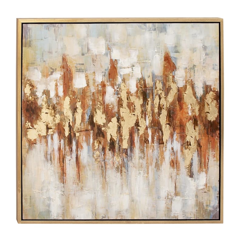 Canvas Abstract Living Room Framed Wall Art with Gold Frame - Gold - Roche River Decor - Brown