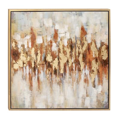Canvas Abstract Living Room Framed Wall Art with Gold Frame - Gold - Roche River Decor