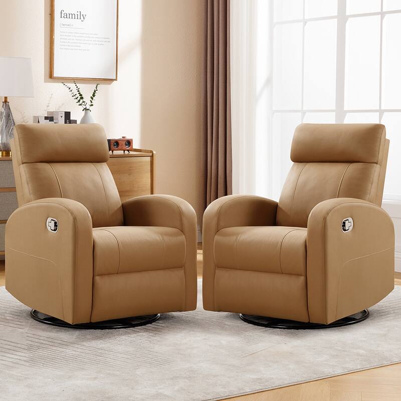 HOMYKA Modern Faux Leather Rocking Recliner with Swivel Set 2 - Yellow