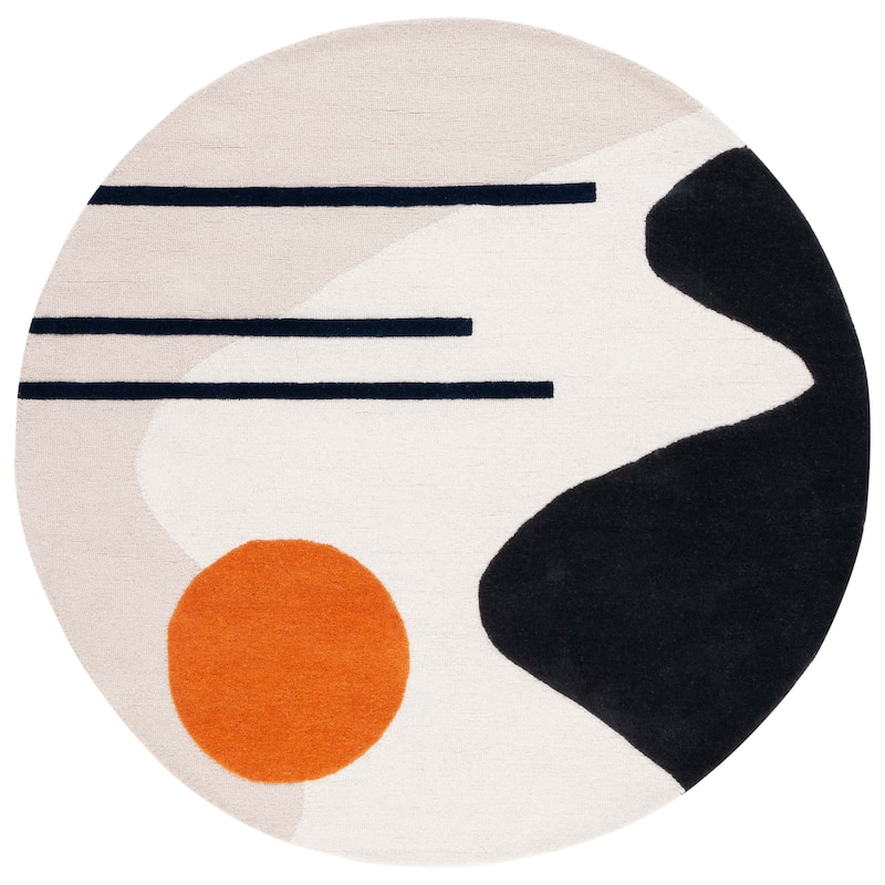 SAFAVIEH Handmade Rodeo Drive Mya Mid-Century Modern Wool Rug - 6' Round - Beige/Black
