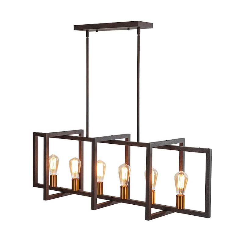 6-Light Black Rectangle Linear Island Pendant Farmhouse