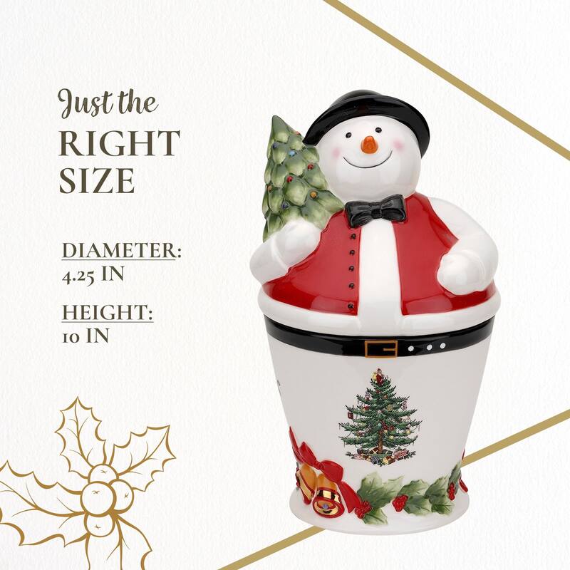 Spode Christmas Tree Mr Snowman Cookie Jar - 4.25" D x 10" H