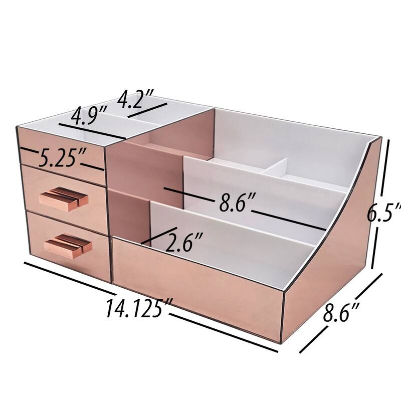 OnDisplay Cindy Tiered 2 Drawer Mirrored Acrylic Makeup/Jewelry Organizer for Bathroom Vanity/Desktop