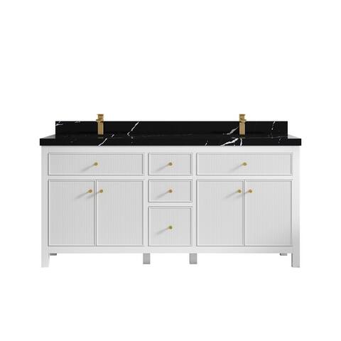 Willow Collections 72 x 22 Sonoma Reeded Double Bowl Sink Bathroom Vanity with Quartz or Marble Countertop