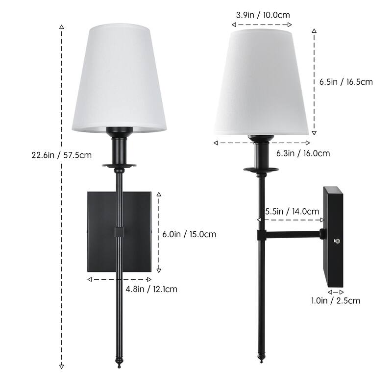 Starsky 1 - Light Industrial Wall Sconce Set with Tapered Fabric Shade (Sets of 2)