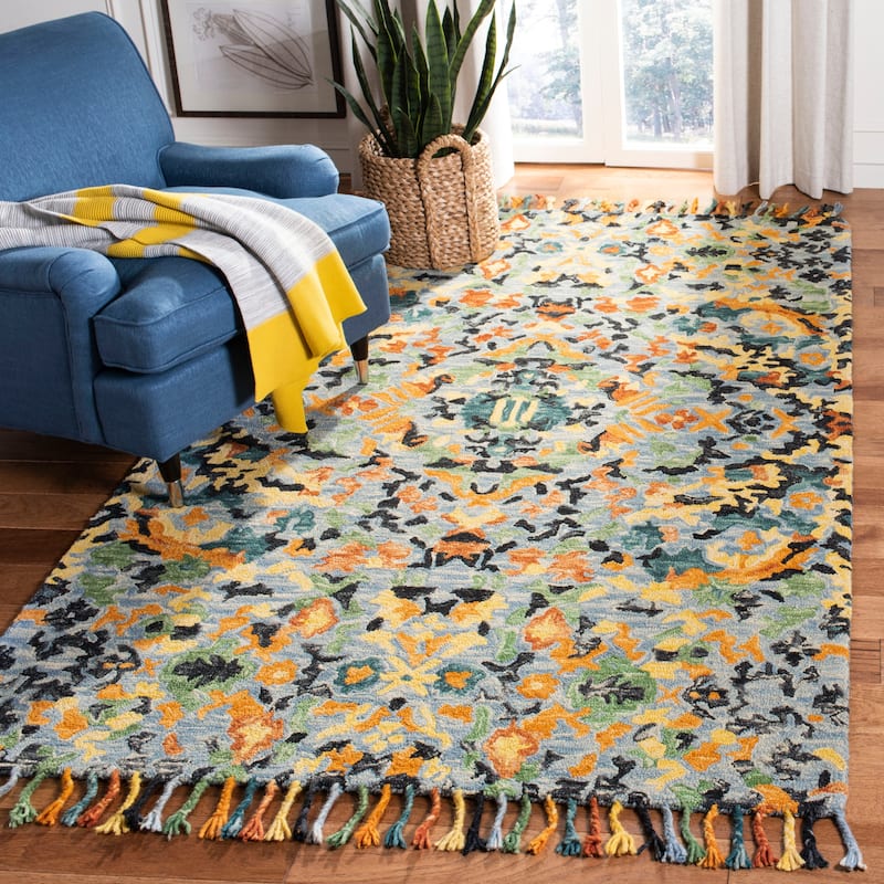 SAFAVIEH Handmade Blossom Pinkey Modern Floral Wool Rug - 9' x 12' - Blue/Multi