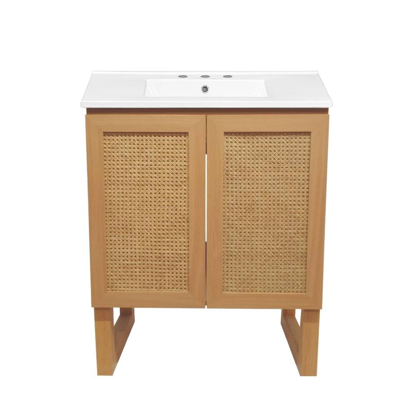 Arles 30 In. Natural Oak Bathroom Vanity With White, 3-Hole Ceramic Sink Top