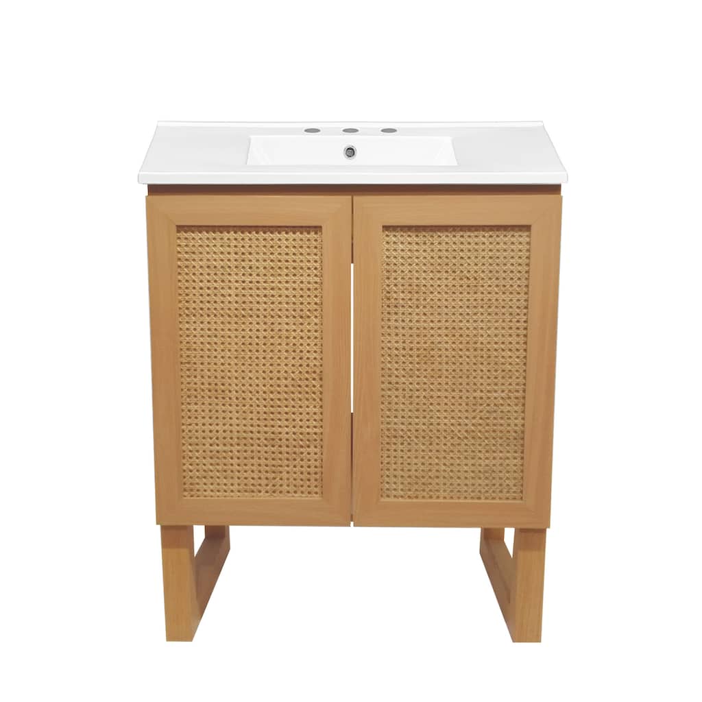 Arles 30 In. Natural Oak Bathroom Vanity With White, 3-Hole Ceramic Sink Top