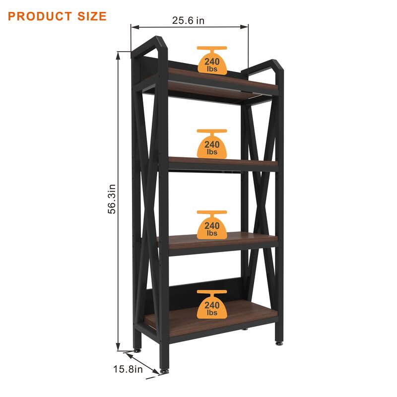 56.30''Bakers Rack 4-Level Storage Shelves Mental and Wooden Kitchen Shelves,Kitchen Organizers and Storage,25.60'' Length