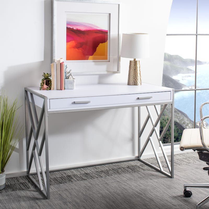 SAFAVIEH Elaine Modern Dual-tone 1-drawer Desk - White/Silver