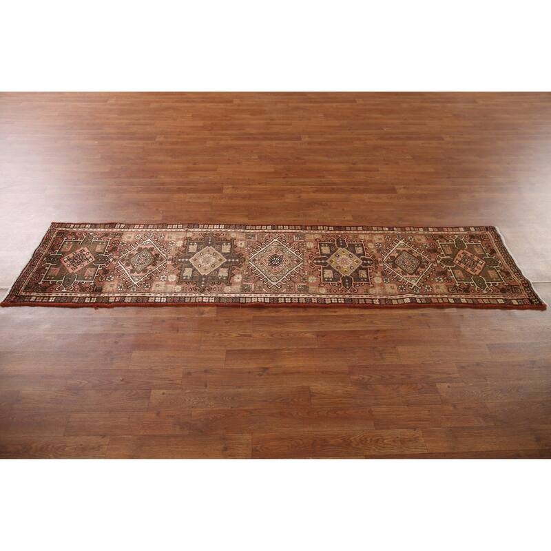 Orange Gharajeh Persian Vintage Runner Rug Handmade Wool Carpet - 1'10"x 7'5"