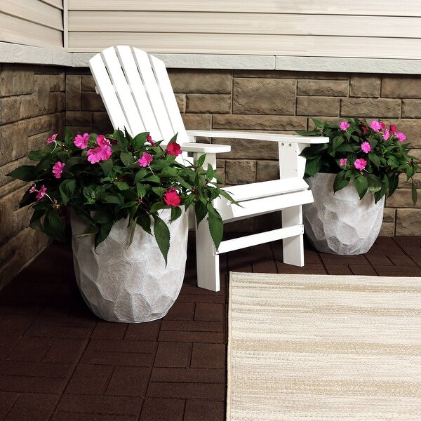 Sunnydaze Fiber Clay Carved Planter Indoor/Outdoor Light Gray Set of 2 - 15-Inch - 15" Set of 2