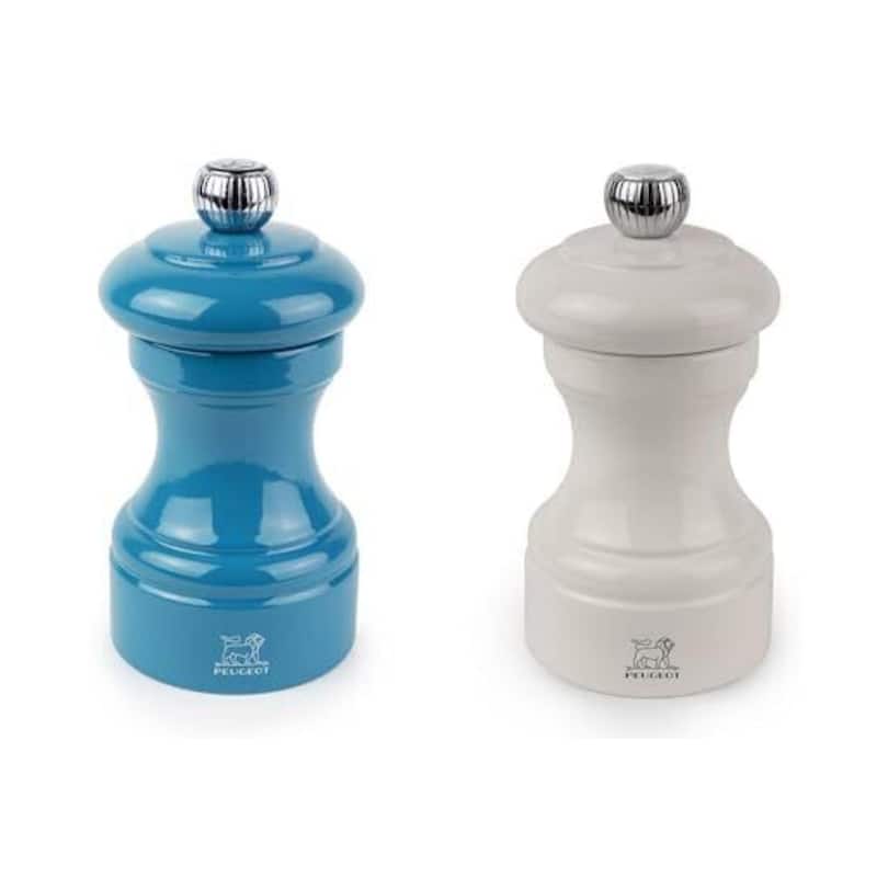 Peugeot Bistro Pepper and Salt Mill Set - 10cm - 4in. - Pacific Blue and Ivory