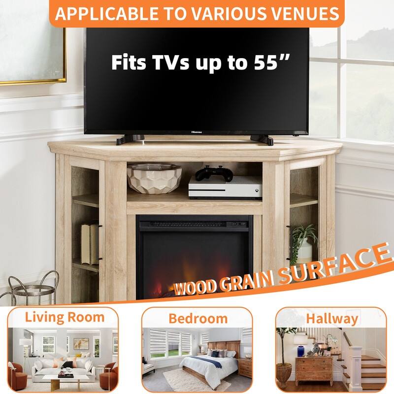58-60" Fireplace TV Stand for 55-65" TVs w/ 18-23" Insert Farmhouse/Modern/Rustic Barn/Glass Doors Espresso/Grey/Brown/White Oak