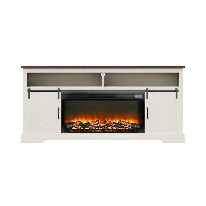 80" TV Console with Built-in Electric Fireplace and Remote Control LED Ambiance Storage Cabinets - 36.22” x 5.12” x 17.52”