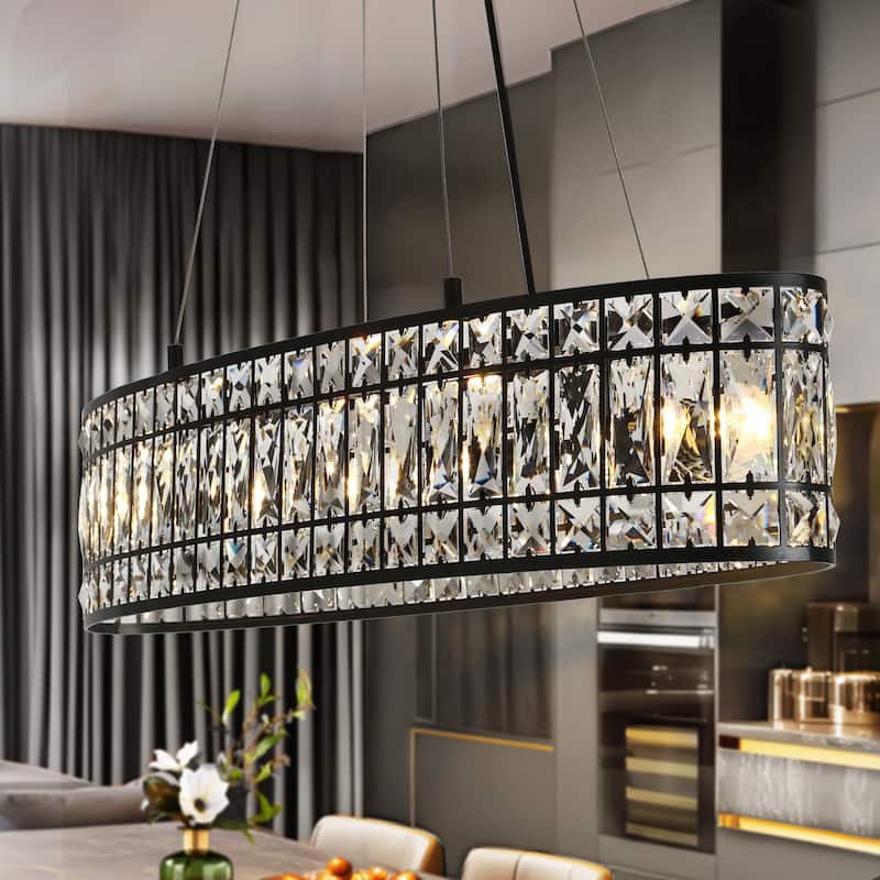 Modern 4-Light Black Crystal Chandelier Island Lights for Dining Room Kitchen Island - L31.5" x W9" x H67"