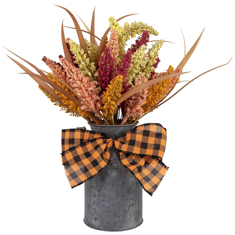 18" Autumn Harvest Tabletop Canister Decor Artificial Fall Foliage