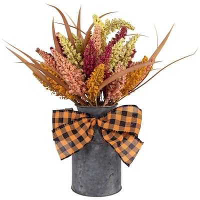 18" Autumn Harvest Tabletop Canister Decor Artificial Fall Foliage