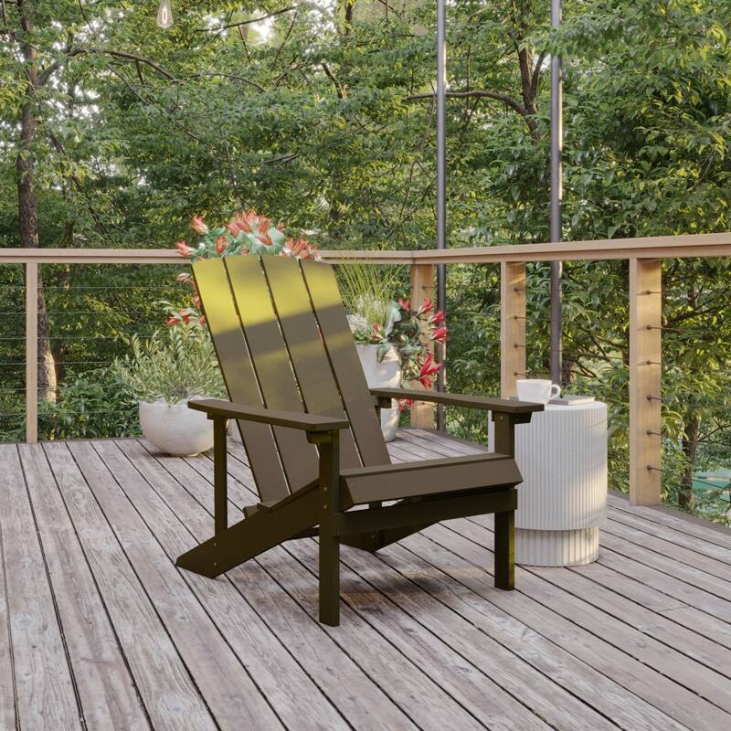 Outdoor All-Weather Poly Resin Wood Adirondack Chair - 29.5"W x 33.5"D x 35"H - Mahogany