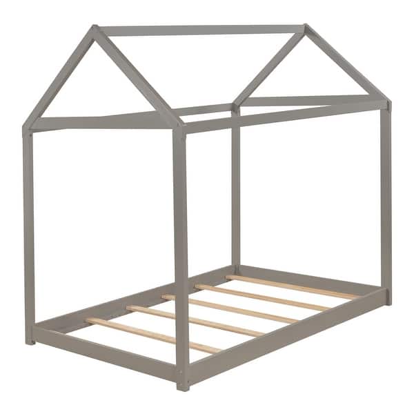 slide 2 of 10, Twin Size Wooden House Bed, Durable Pine Wood & MDF Construction, Grey Grey