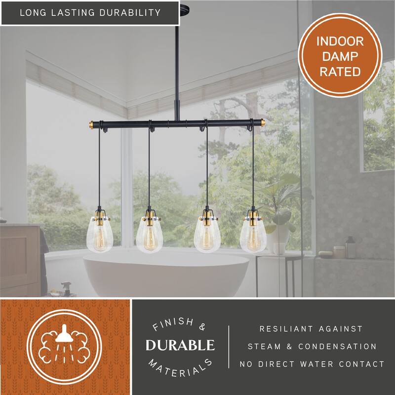 Kassidy Black Industrial Loft Island Pendant Chandelier Light with Edison Bulbs - 32.5-in W x 16-in H x 5-in D