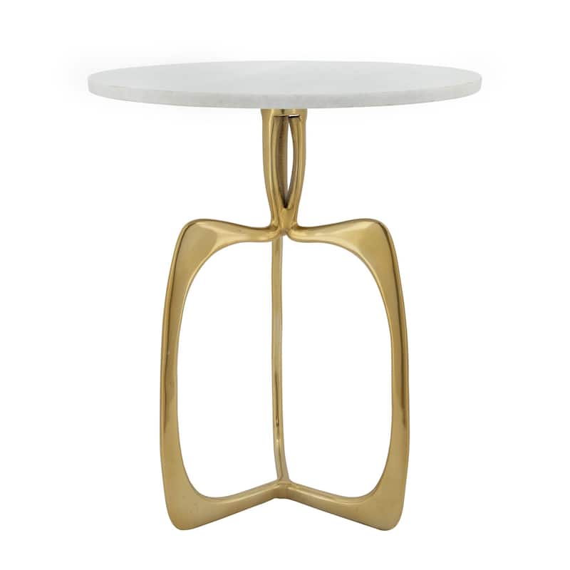 22" Gold and White Marble Chic Top Accent Table
