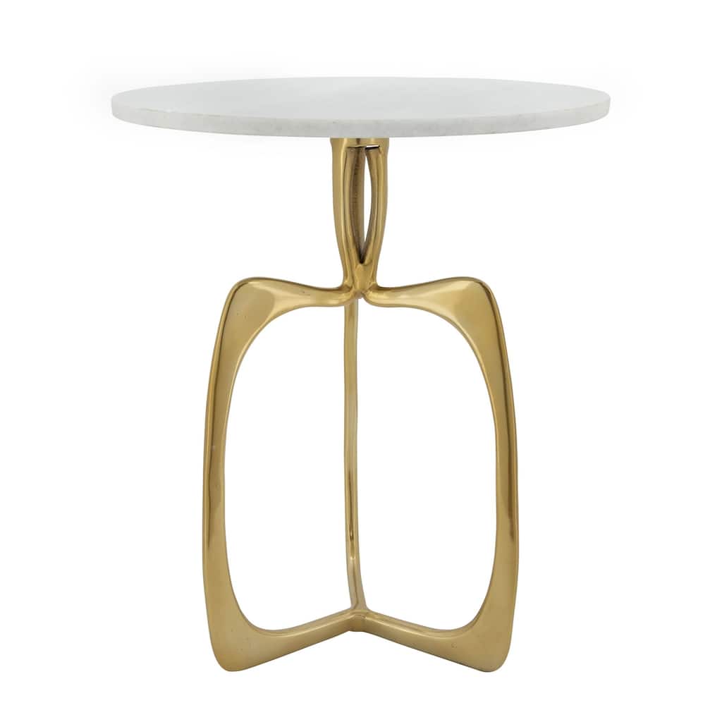 22" Gold and White Marble Chic Top Accent Table