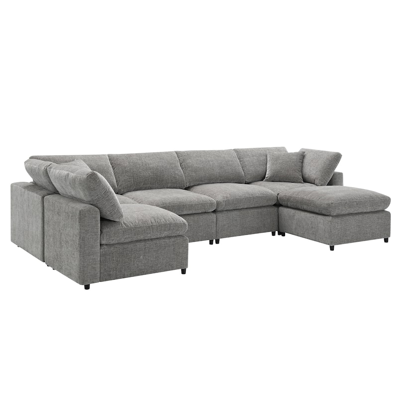 130'' U-Shaped 6-Seater Modular Sectional Sofa with Ottoman, Convertible Sleeper, and Customizable Layout Options