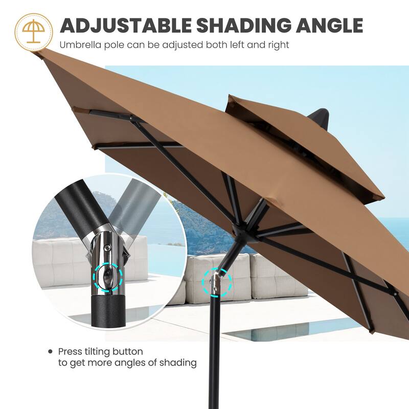 10 x 6.5 FT Double Top Patio Market Umbrella with Weighted Base with Wheels