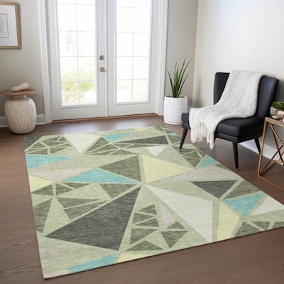 Machine Washable Indoor/ Outdoor Abstract Mosaic Chantille Rug
