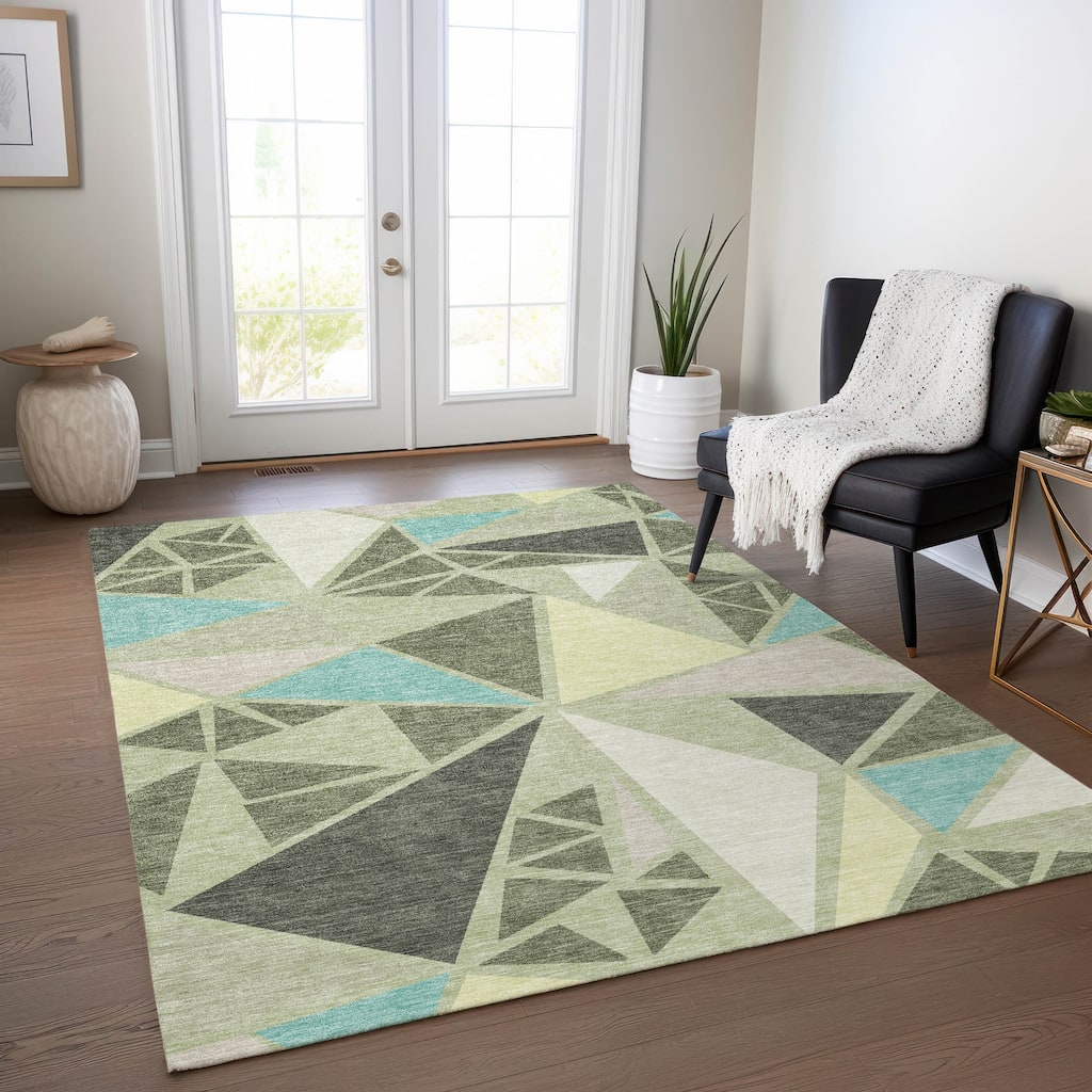 Machine Washable Indoor/ Outdoor Abstract Mosaic Chantille Rug