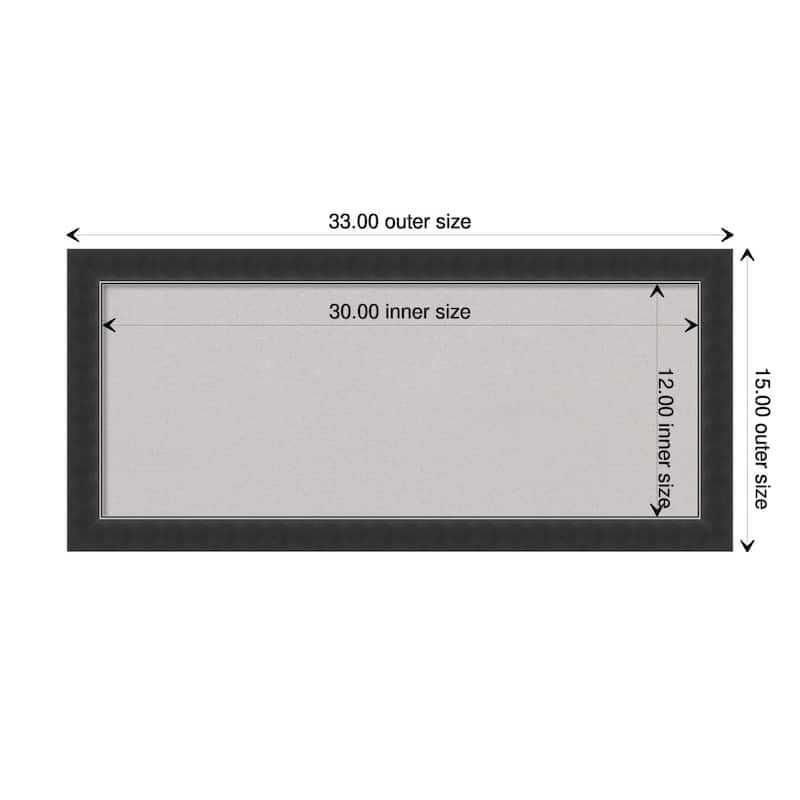 Corvino Black Narrow Wood Framed Grey Corkboard Bulletin Board - Board Size 30x12