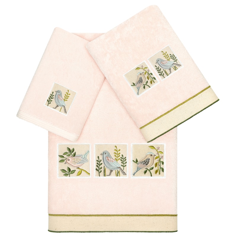 Authentic Hotel and Spa Turkish Cotton Belinda 3PC Embellished Multi-Size Towel Set - Blush