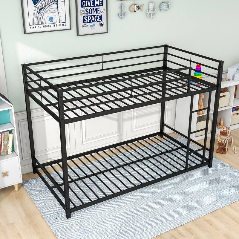 Twin/Full Metal Bunk Bed, Space-Saving Design, Safety Guard Rails, Easy Assembly