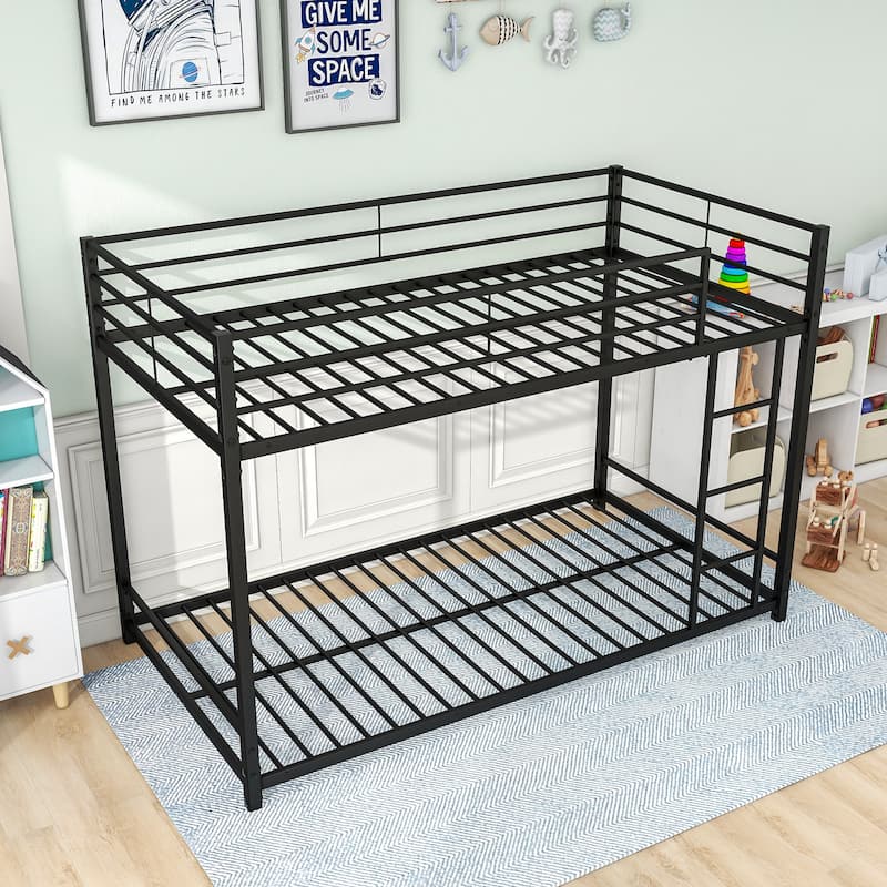 Twin Over Twin/Full Over Full Metal Bunk Bed Frame, Sturdy Design with Safety Guardrails and Ladder, Space-Saving for Kids