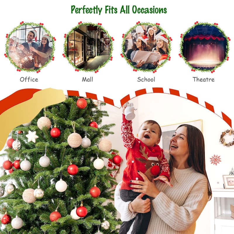 Gymax 6/7/8 ft Pre-Lit Christmas Tree Artificial Hinged Xmas Tree w/