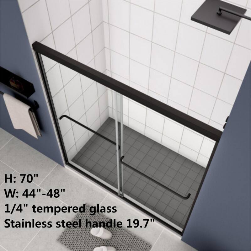 45''/54''W x 70'' H Glass Double Sliding Shower Door in Black/Chrome