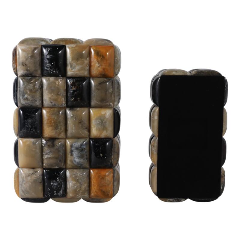 Resin Boxes Woven Glossy Block Texture (Set of 2) - 10", 12" Black - 12.5" x 8" x 5.5"