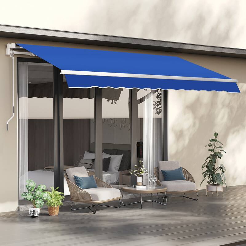 Outsunny 8' x 6.6' Patio Retractable Awning/Manual Exterior Sun Shade Deck Window Cover - Blue