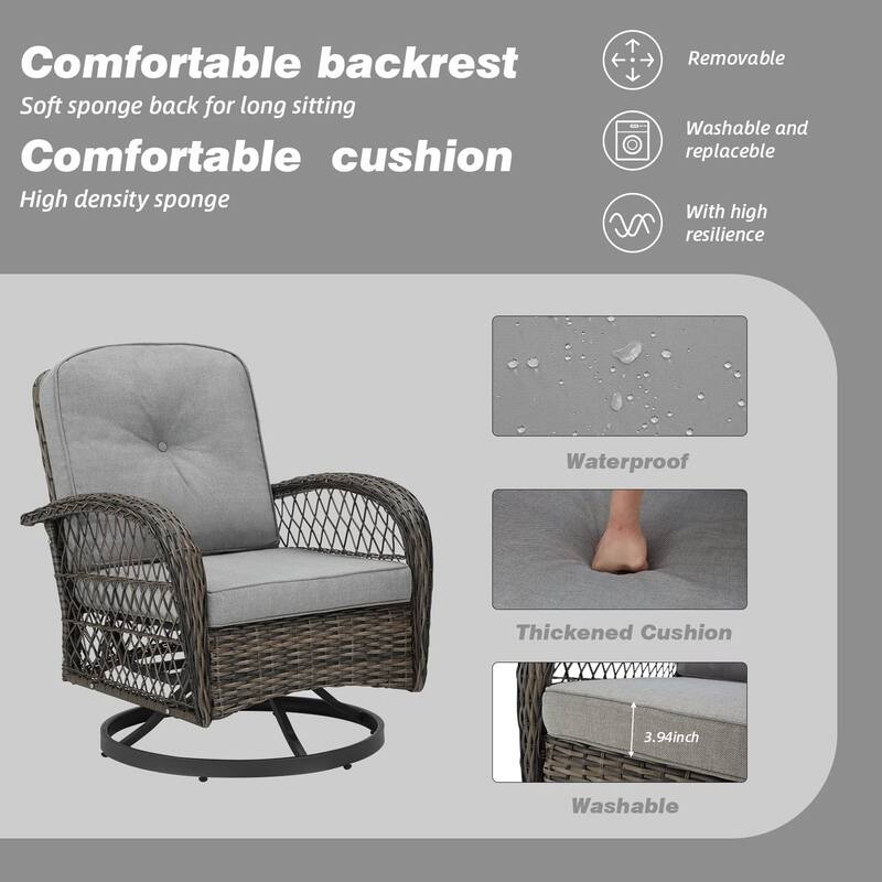 360° Swivel Rocking Patio Chairs Set with Thick Cushions & Tempered Glass Table | Indoor Living Room / Balcony| 3/5-Piece