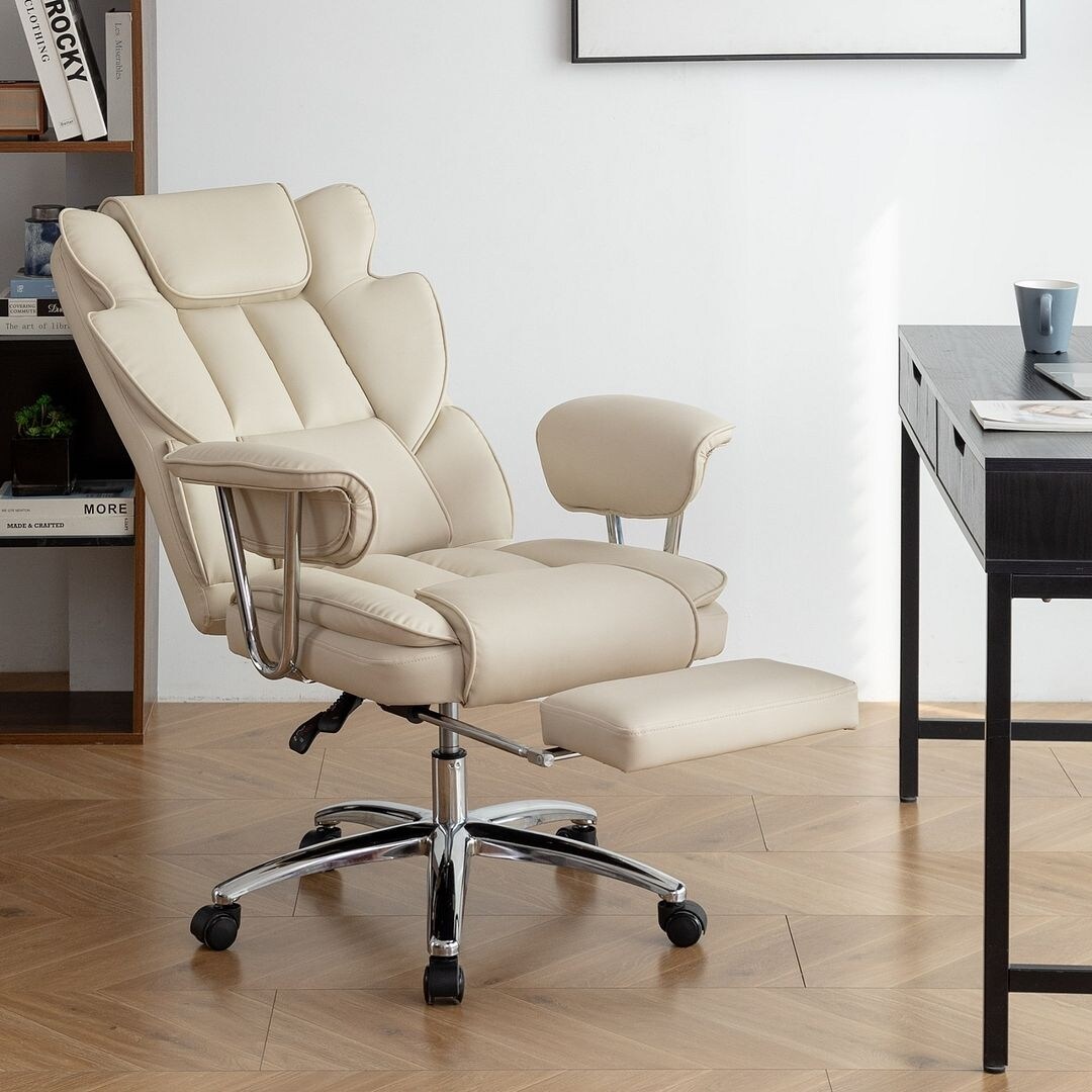 650LBS Big And Tall Office Chair With Footrest,Large Heavy Duty Executive Office Chair-Wide Seat,Adjustable Lumbar Support,Dual Rubber