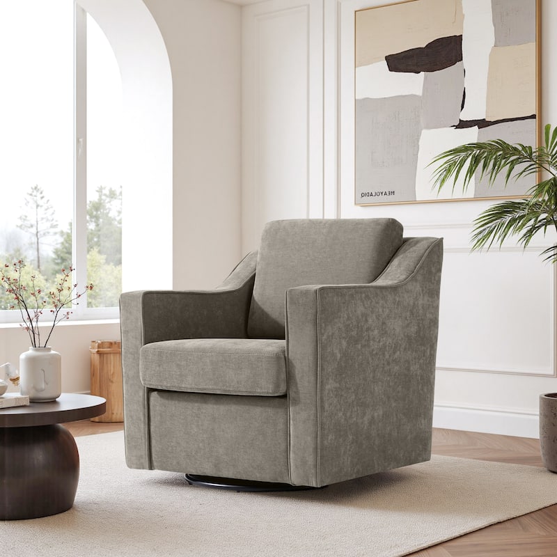 UIXE Chenille/Leather Swivel Barrel Chair Accent Chairs For Living Room