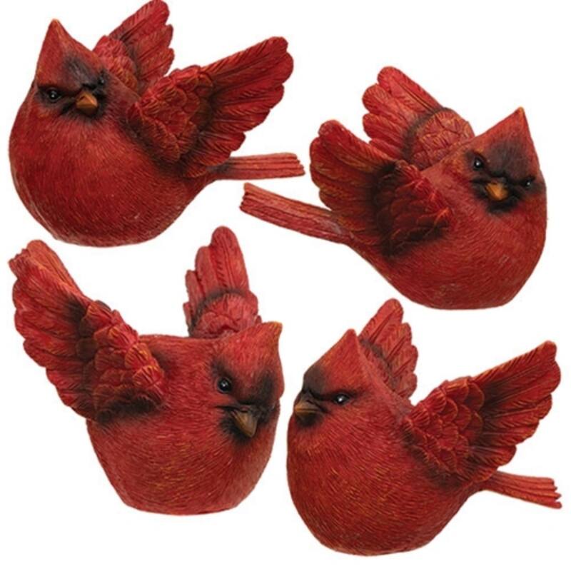 Resin Flying Cardinals Figurines Set of 4 Red Bird Decorations Winter Tabletop Decor - 4 Asstd - Red