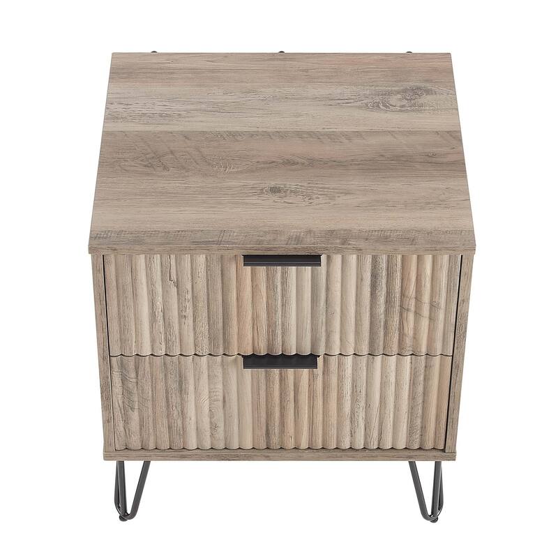 Manhattan Comfort Dumbo Mid Century Nightstand with 2 Drawer and Metal Feet.