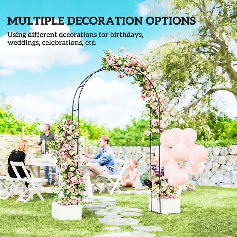 Outsunny 8 ft Steel Garden Arch, Garden Arbor Trellis with Large Base for Climbing Plants, Roses, Vines, Wedding Arch Stand