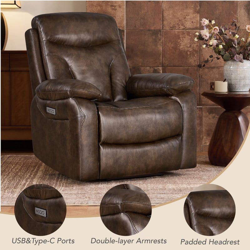 Spruce & Spring Dual Motor Power Recliner Wall Hugger with Power Headrest