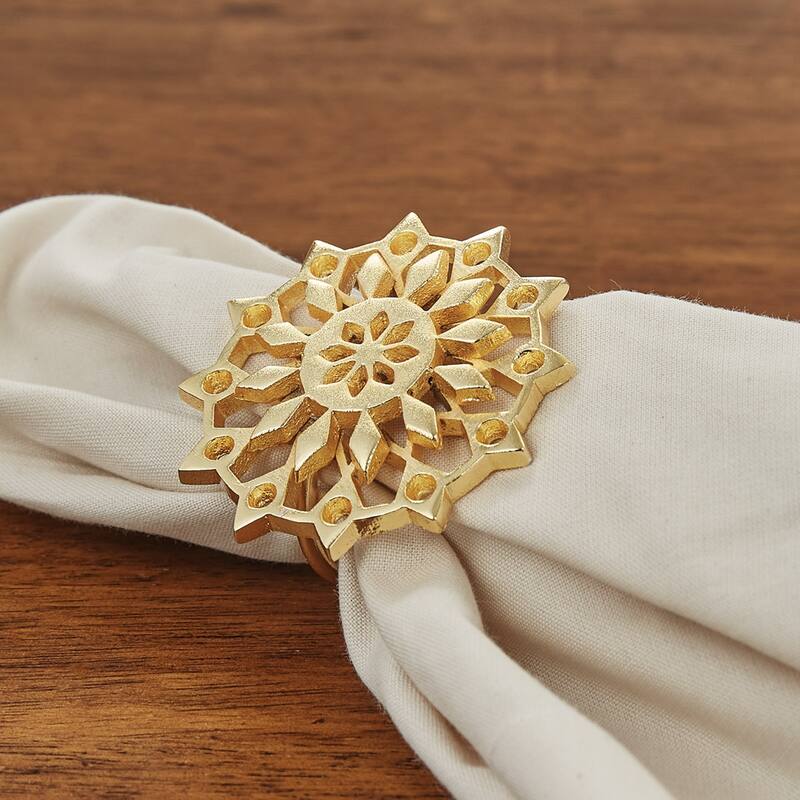 Split P Gold Snowflake Napkin Ring Set of 4 - 2 x 3 x 3
