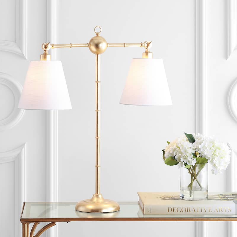 Joyce 31" 2-Light Library Metal LED Table Lamp, Gold Leaf by JONATHAN Y