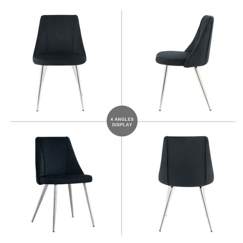 Modern/Simple Velvet Fabric Dining Chairs with Chrome Metal Legs Set of 4