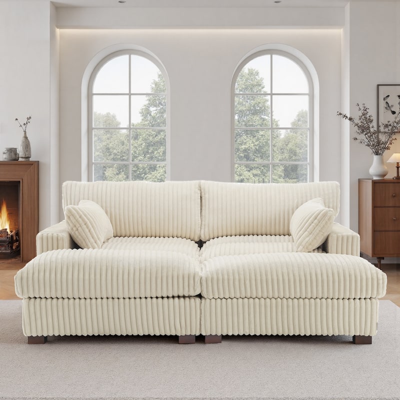 Modern Oversized Plush Corduroy Modular Sectional Sofa with 2 Ottomans
